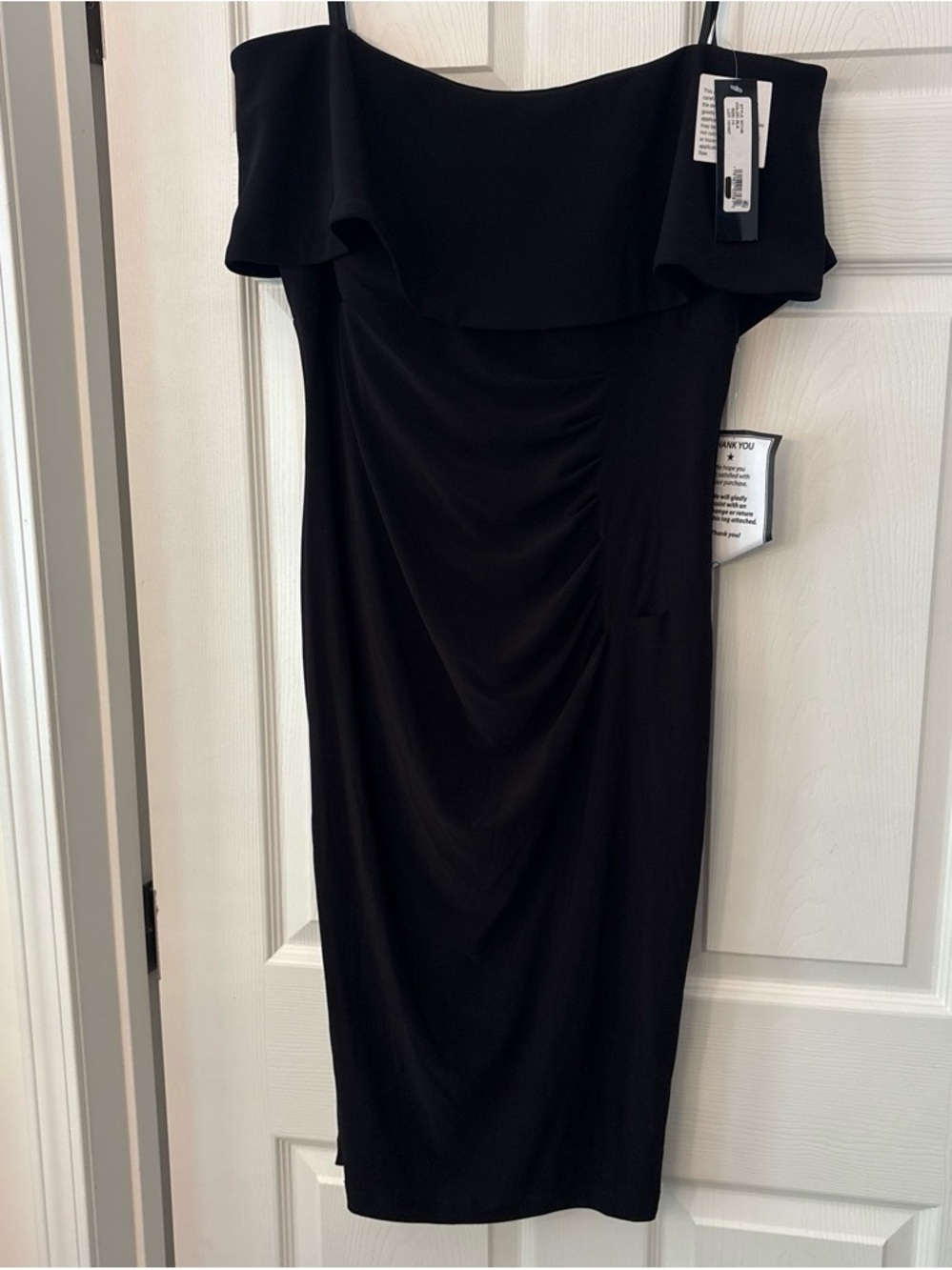 Off Shoulder Black Ruched Midi Dress